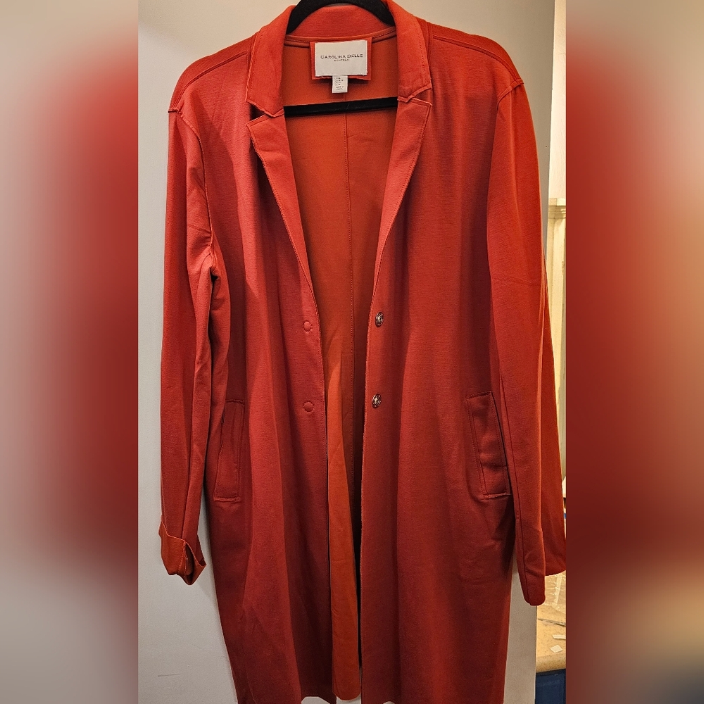 Caroline belle Long jacket / Cardigan. Red Orange Color.